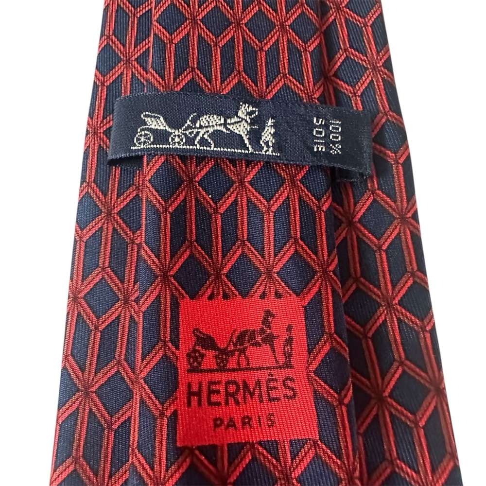 Hermès Tie Silk Luxury Red & Blue Geometric Silk Tie